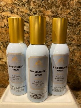 3) - “SUN-DRENCHED LINEN” Concentrated Room Spray, ea 1.5 oz / 42.5 g, B&BW, NWT